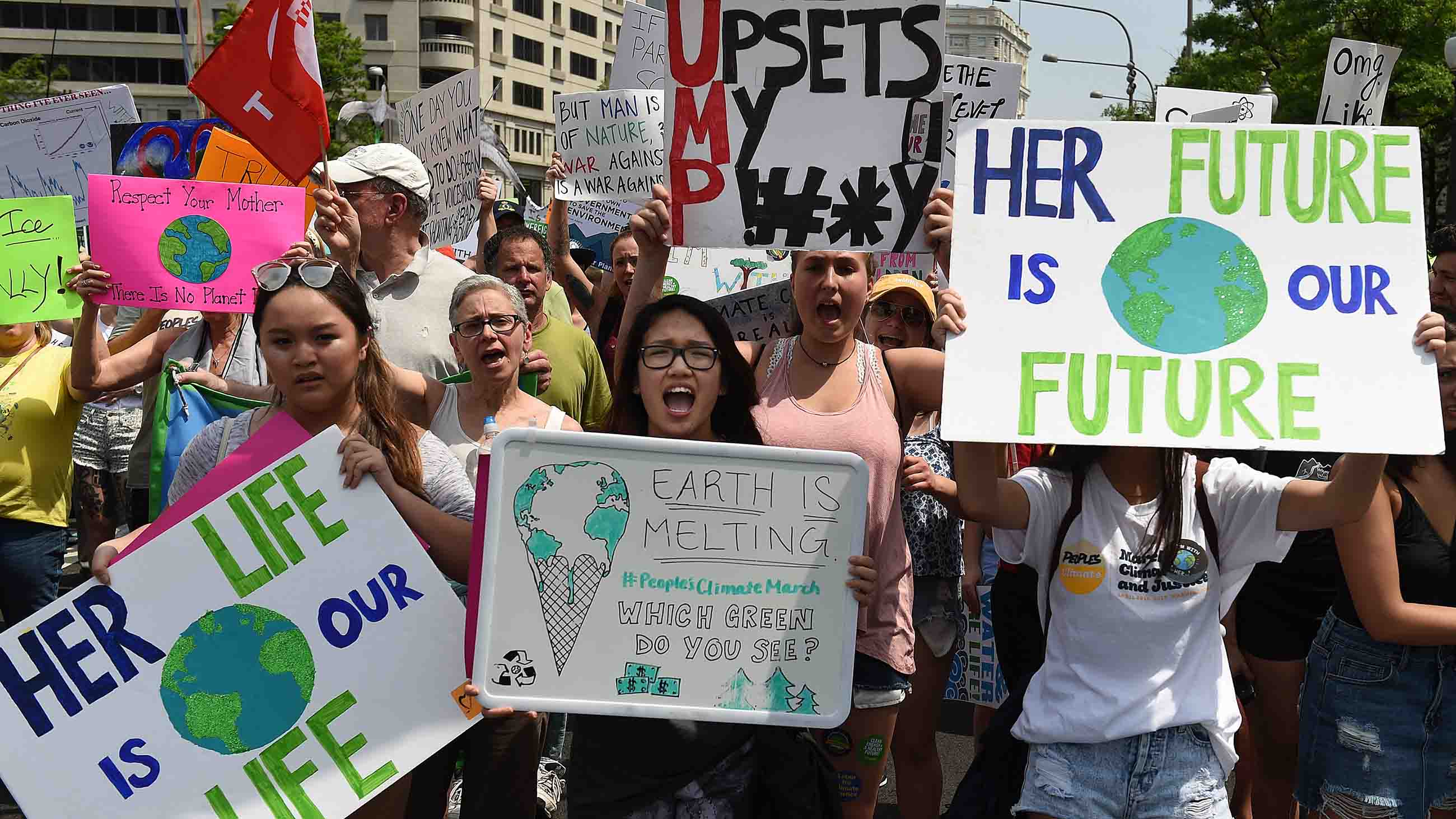 Tens of thousands of people participated in the People's Climate March on Trump's 100th day in office.