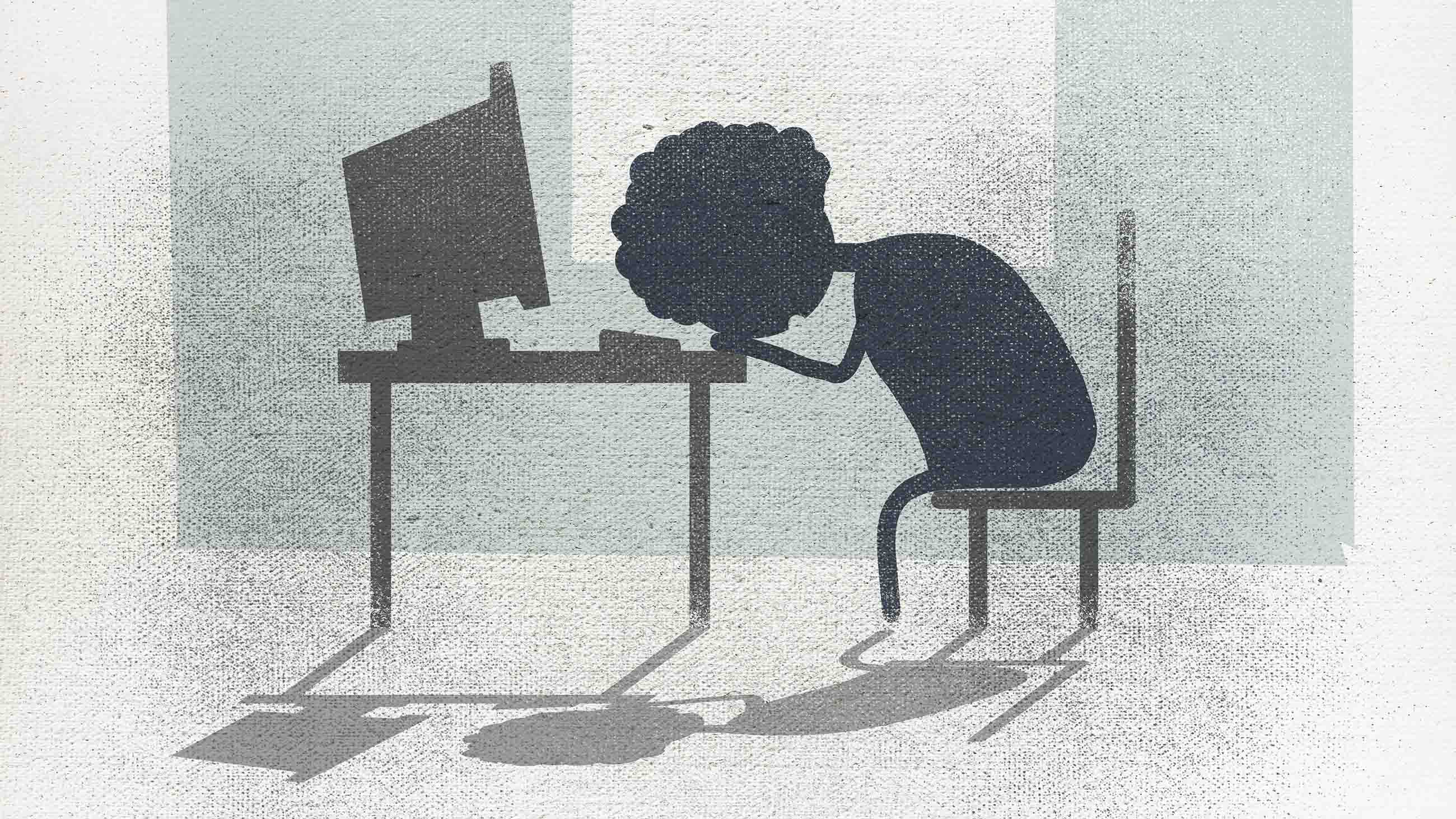Illustration of businesswoman sleeping at desk in office