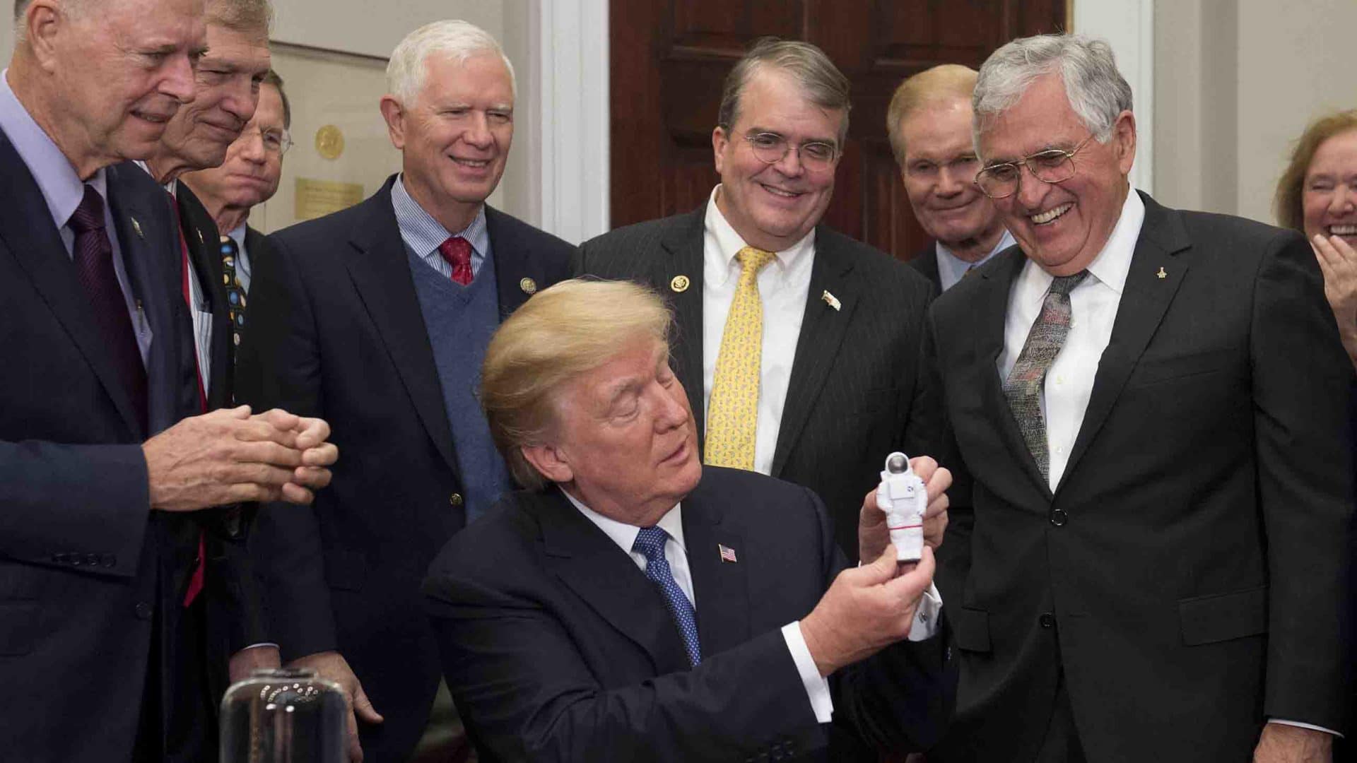 President Donald Trump at a signing ceremony for Space Policy Directive 1, which aims to return Americans to the moon by 2024.