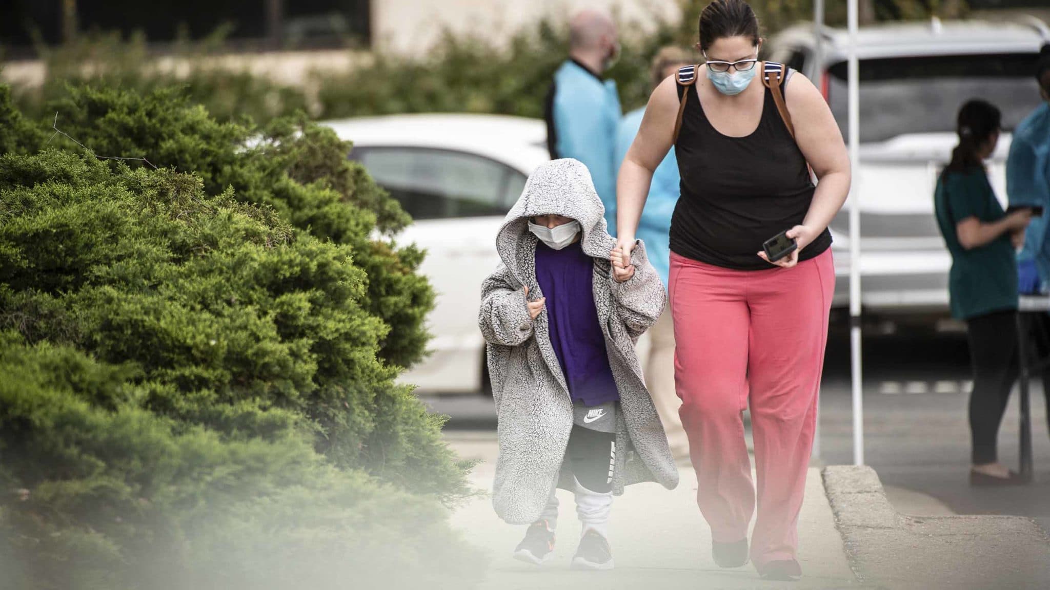A mother and child leave after being screened for Covid-19 at the Huntsville Fever & Flu Clinic in Alabama last Wednesday. Experts worry that southern states will be hit hard by the novel coronavirus.