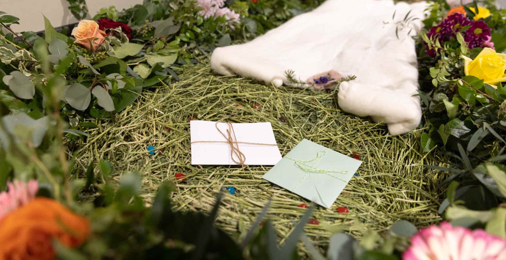 A demonstration vessel from the Washington-based company Return Home is decorated with compostable mementos.