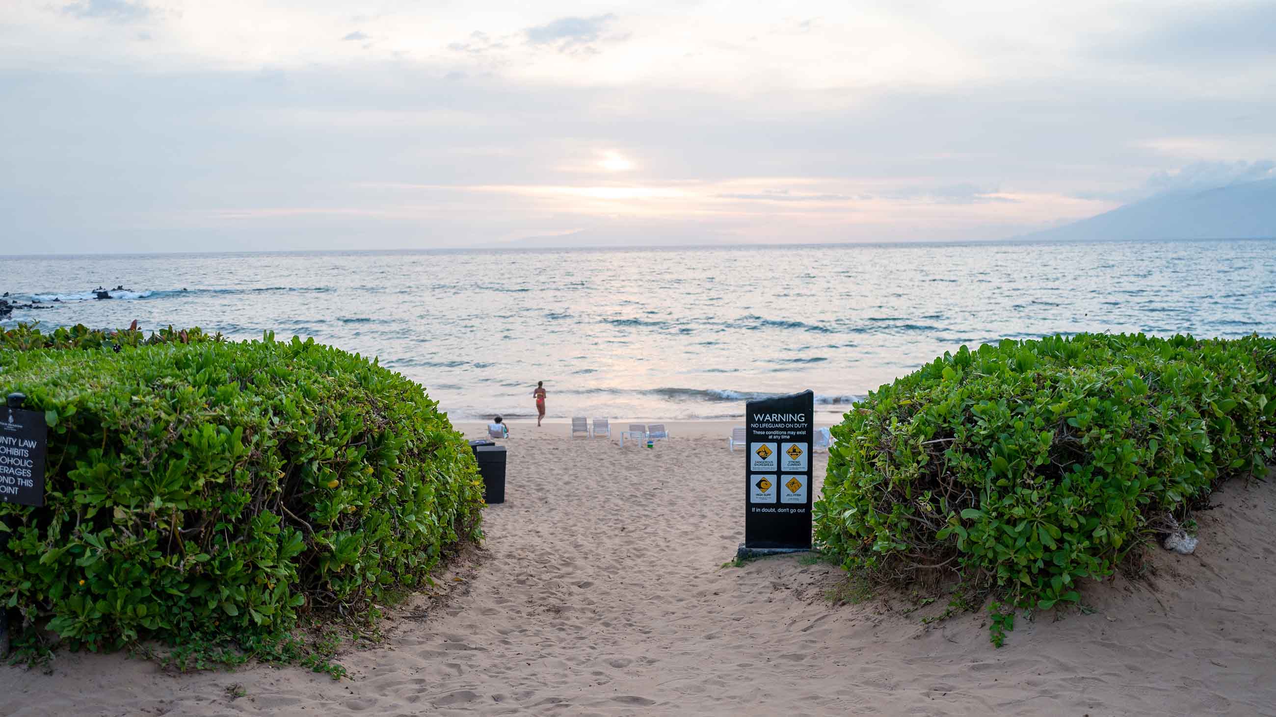Entrance to Wailea Beach at dusk on the island of Maui, Kihei, Hawaii, July 30, 2022. Photo courtesy Sftm.