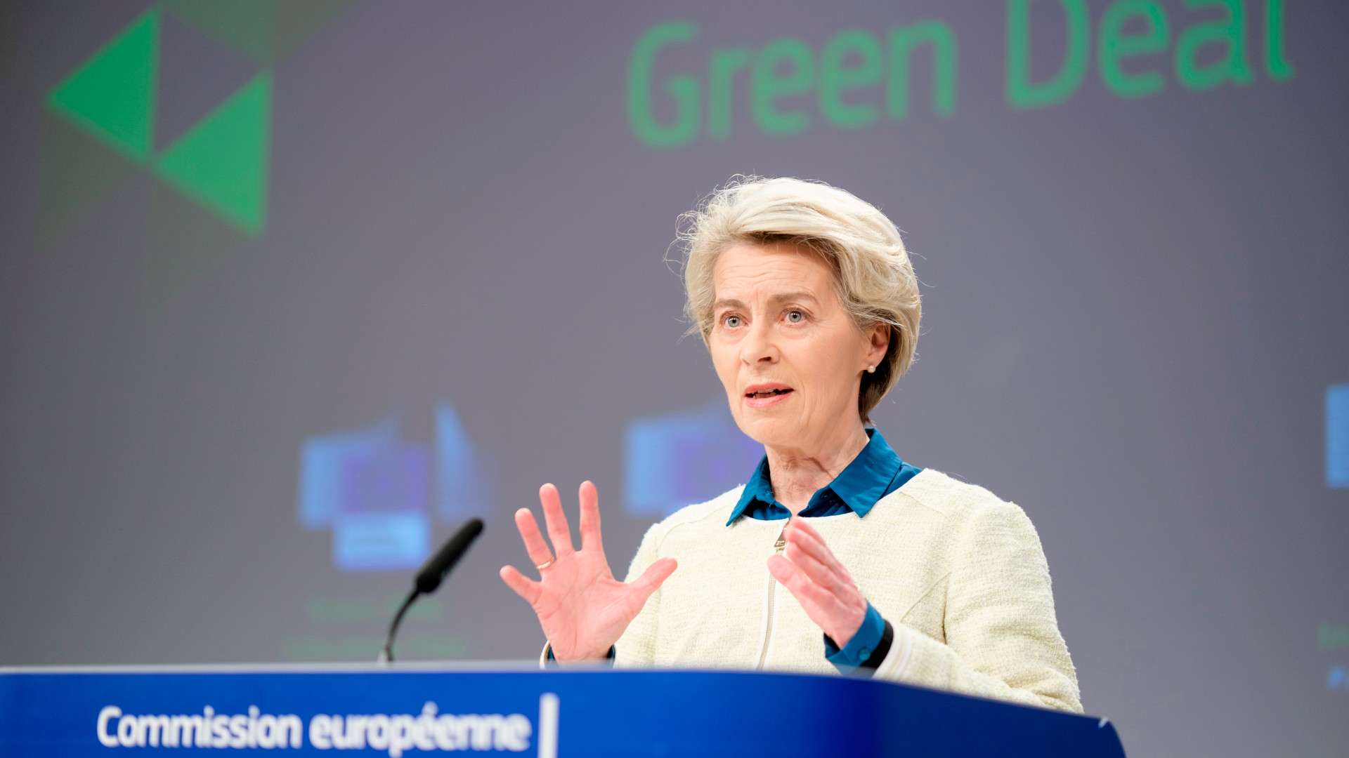 EU Commission's President Ursula von der Leyen speaks about the Commission's Green Deal Industrial Plan on Feb. 1, 2023.