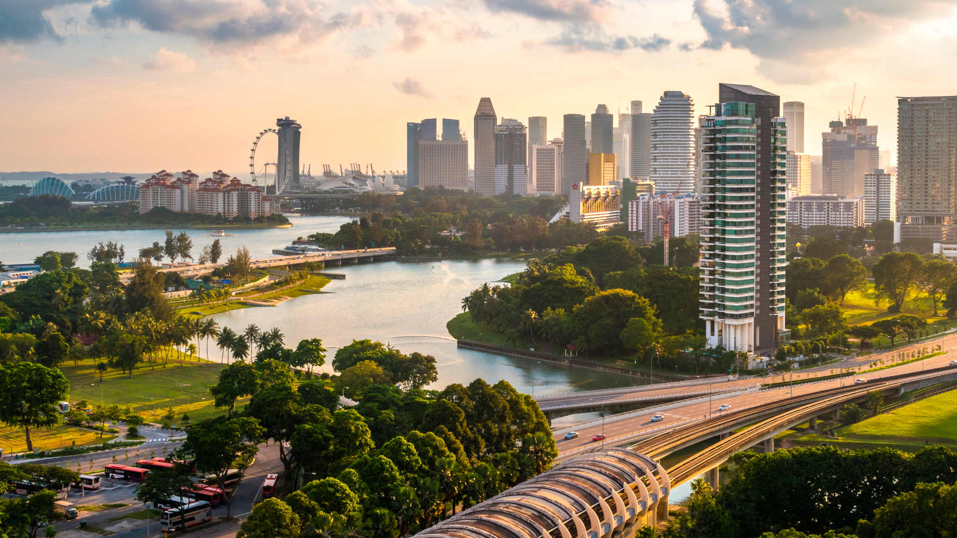 The central downtown district of Singapore.